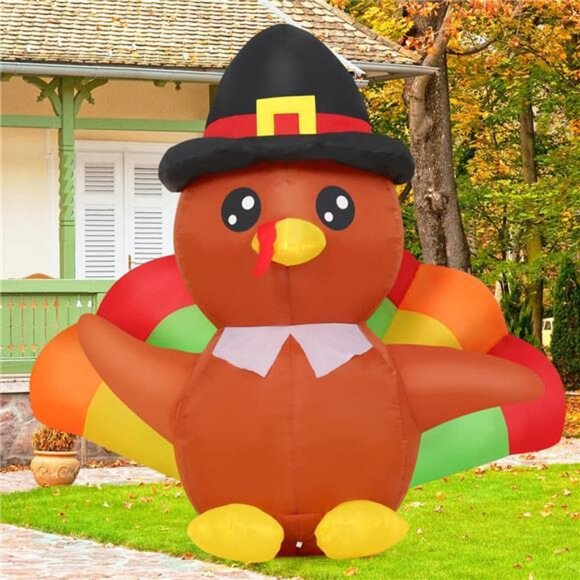 4 FT Thanksgiving Inflatables Turkeys Outdoor Decorations Blow Up Yard - Picture 1 of 7